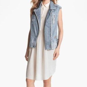 Rebecca Taylor Biker Moto Denim Vest Sleeveless Jacket Zipper Light Wash Gilet S